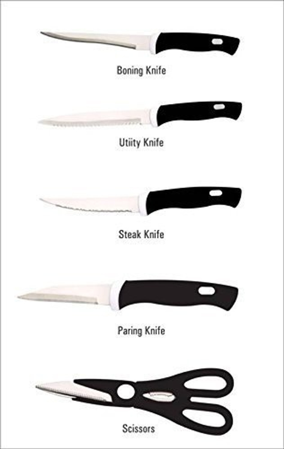 Image of DEAGAN 6 Pc Wood, Steel, Bamboo Knife Set Knife Set with Wooden Stand Stainless Steel Plastic Cutlery Knife
