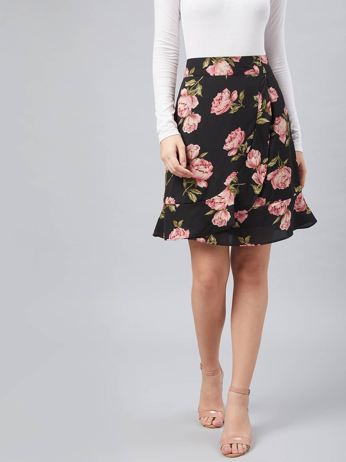 CARLTON LONDON Floral Print Women A-line Black Skirt