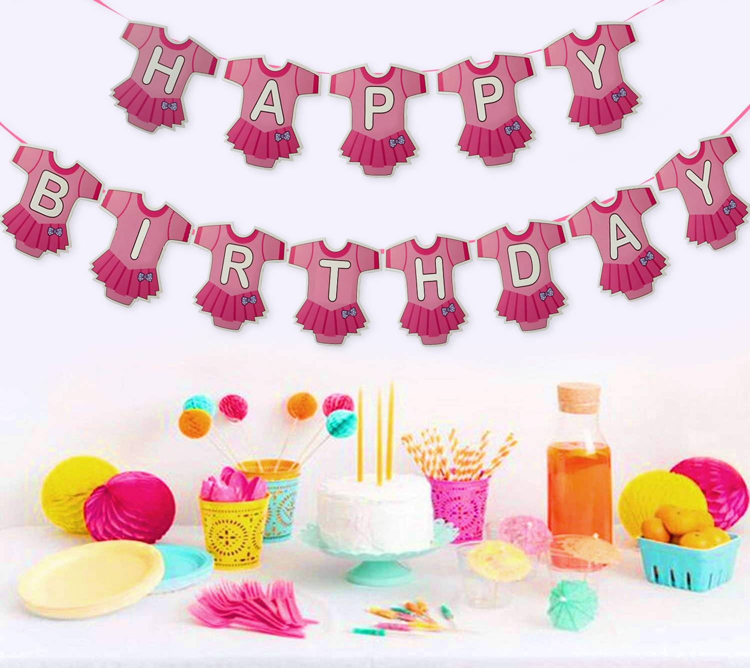AMFIN 1st Birthday Decoration for Baby Girl Birthday Decoration Items Happy Birthday Banner for Decoration Banner for Birthday Party Banner for Birthday Party Pink - Pink Banner