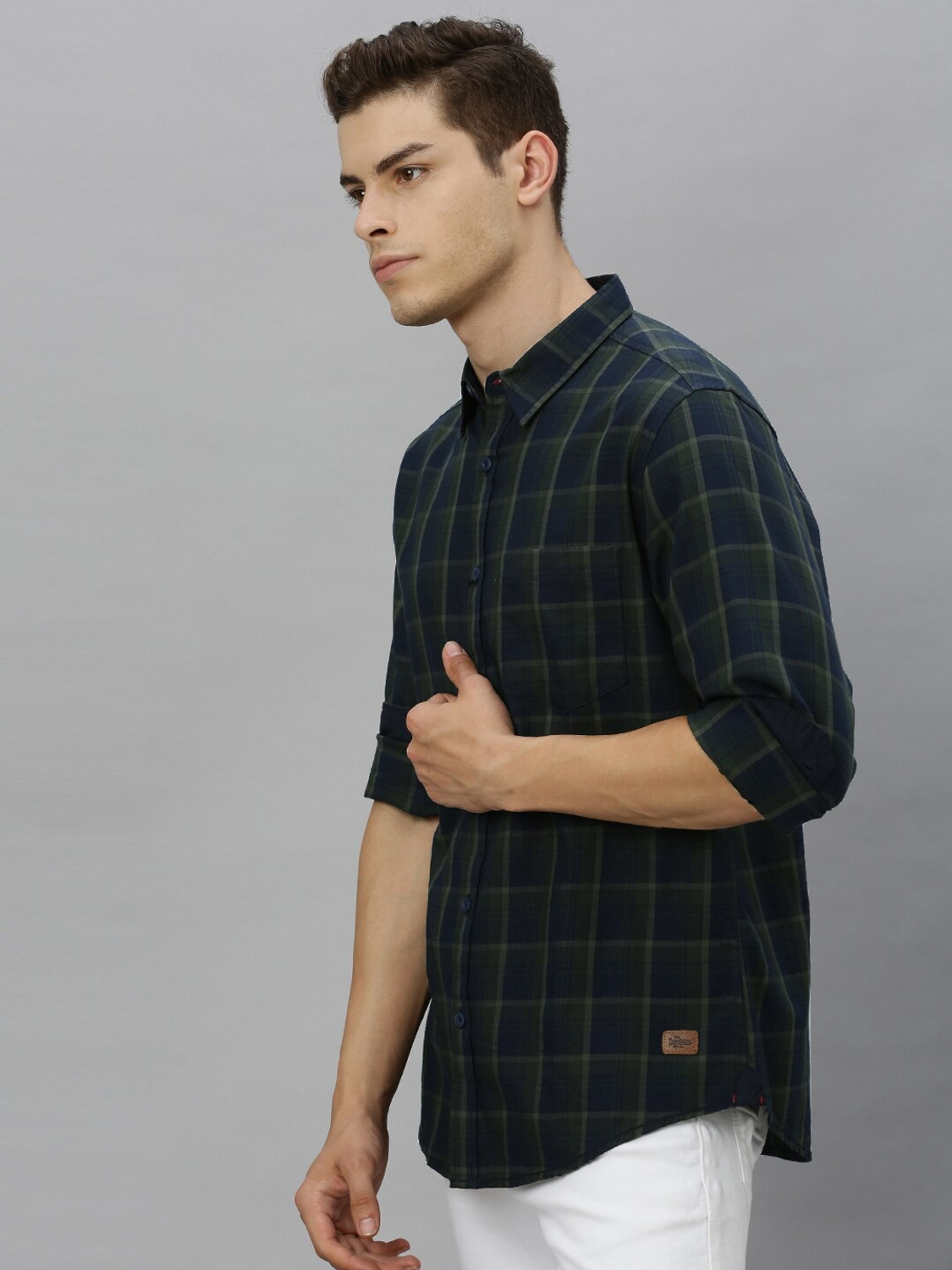 Image of Roadster Men Checkered Casual Dark Blue Shirt