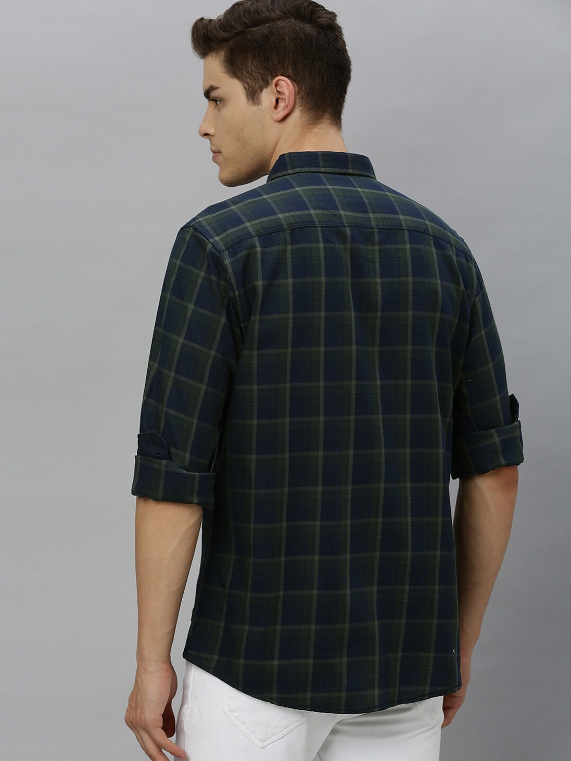 Image of Roadster Men Checkered Casual Dark Blue Shirt