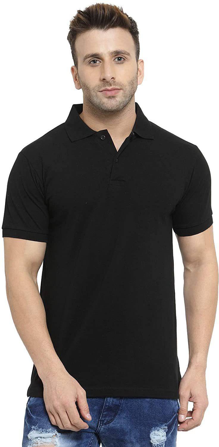 Polo Plus Men Solid Polo Neck Polycotton Black T-Shirt