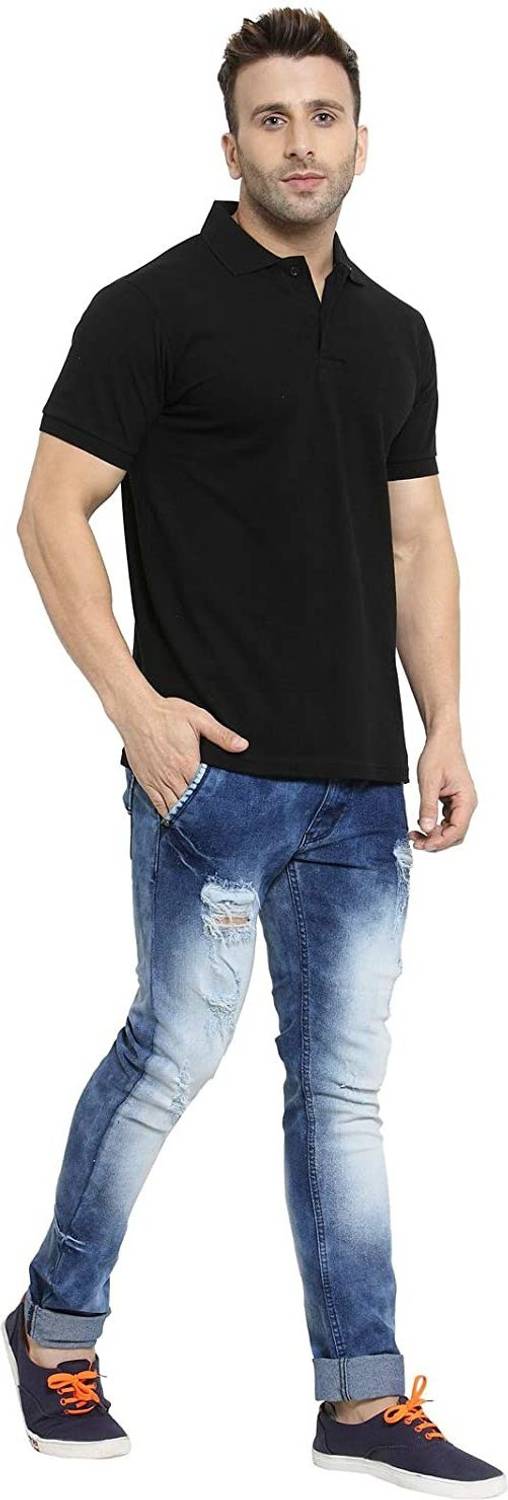 Polo Plus Solid Men Polo Neck Black T-Shirt - Image 4
