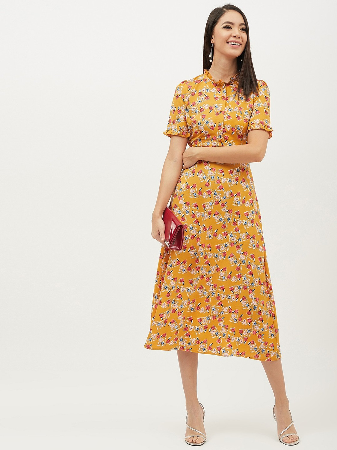 Image of HARPA Women A-line Yellow Midi /Calf Length Dress