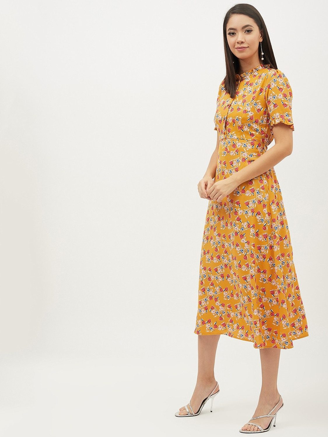 Image of HARPA Women A-line Yellow Midi /Calf Length Dress