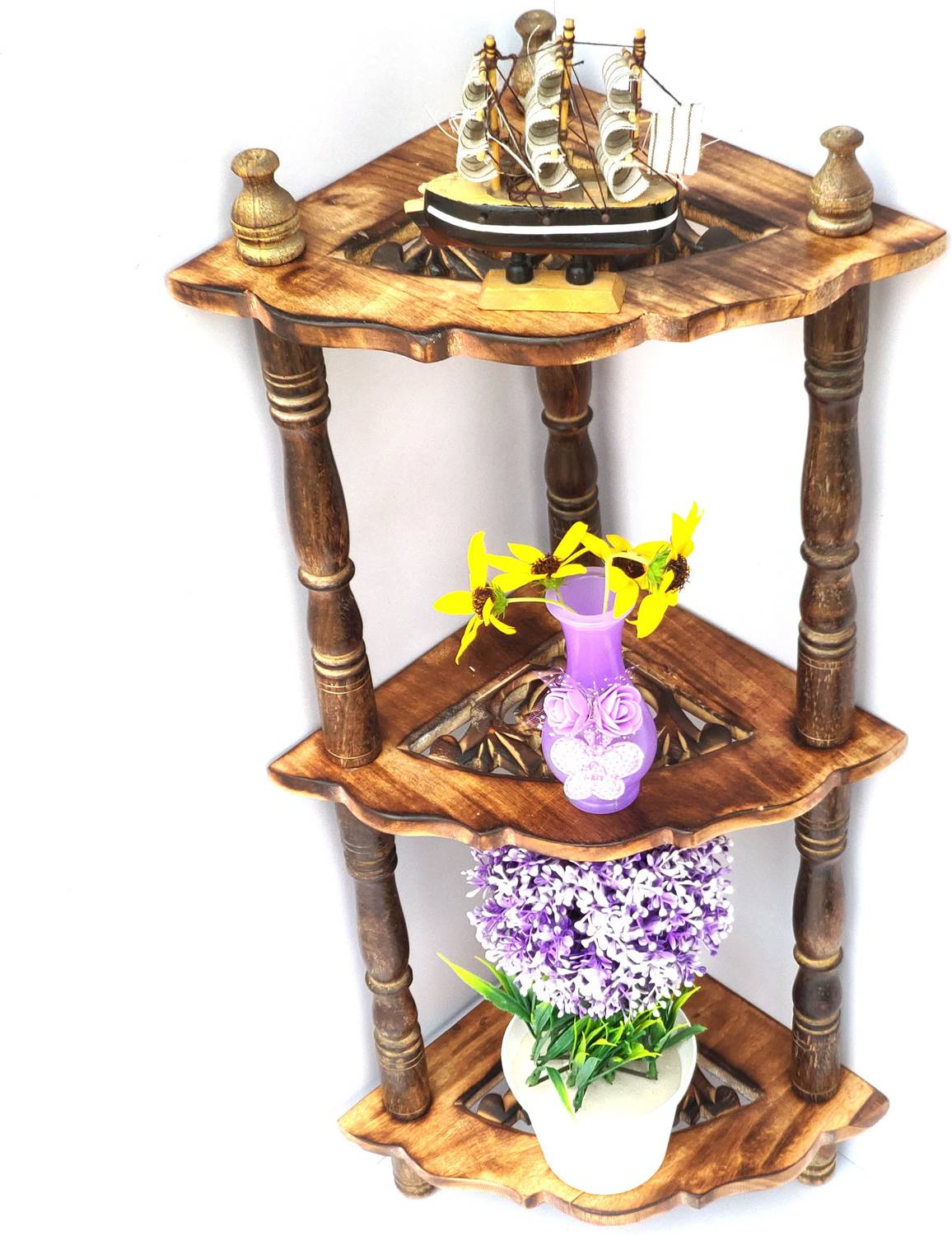 The Furniture Store Corner Shelf Wooden Wall Shelf (Number of She