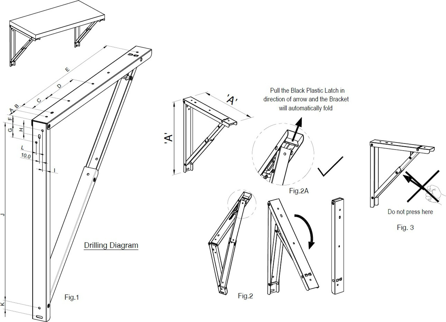 Image of AVOQ Wall Mounted Folding Brackets for Study table Office table Laptop table (600mm) 24 inch Shelf Bracket (Iron)