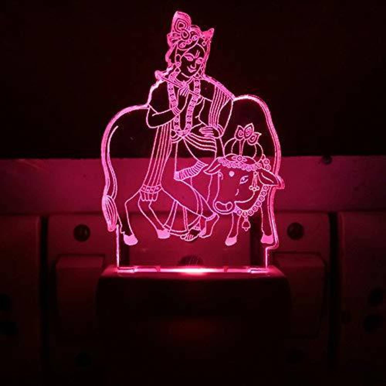 ALTROSS 3D Latest COW WITH KRISHNA Acrylic Night Lamp with 7 Colour Changing | 3D Decorative Illusion LED Plug Night Lamp for Bedroom | Gift | Office | Living room Night Lamp