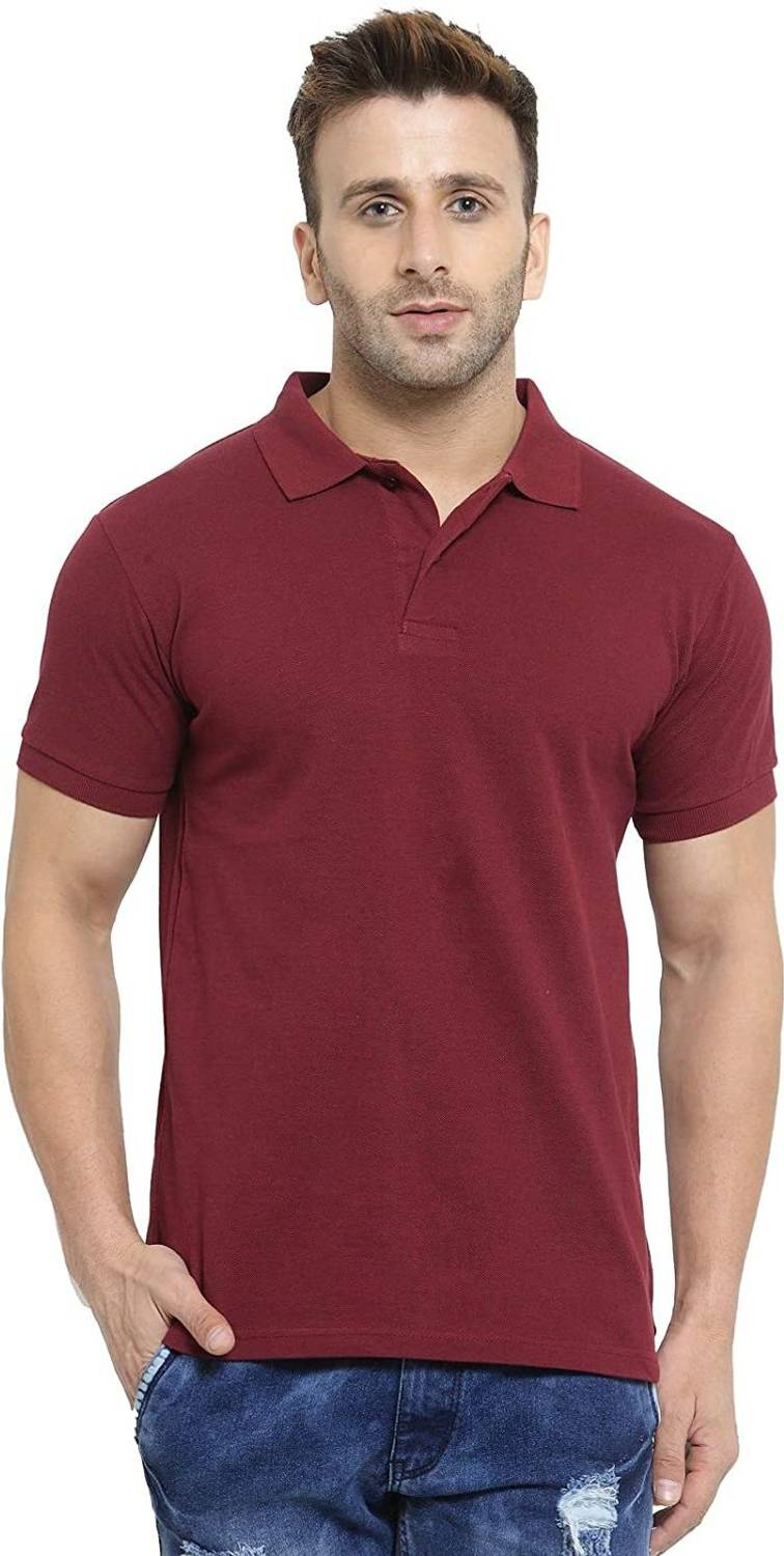 Polo Plus Men Solid Polo Neck Polycotton Maroon T-Shirt