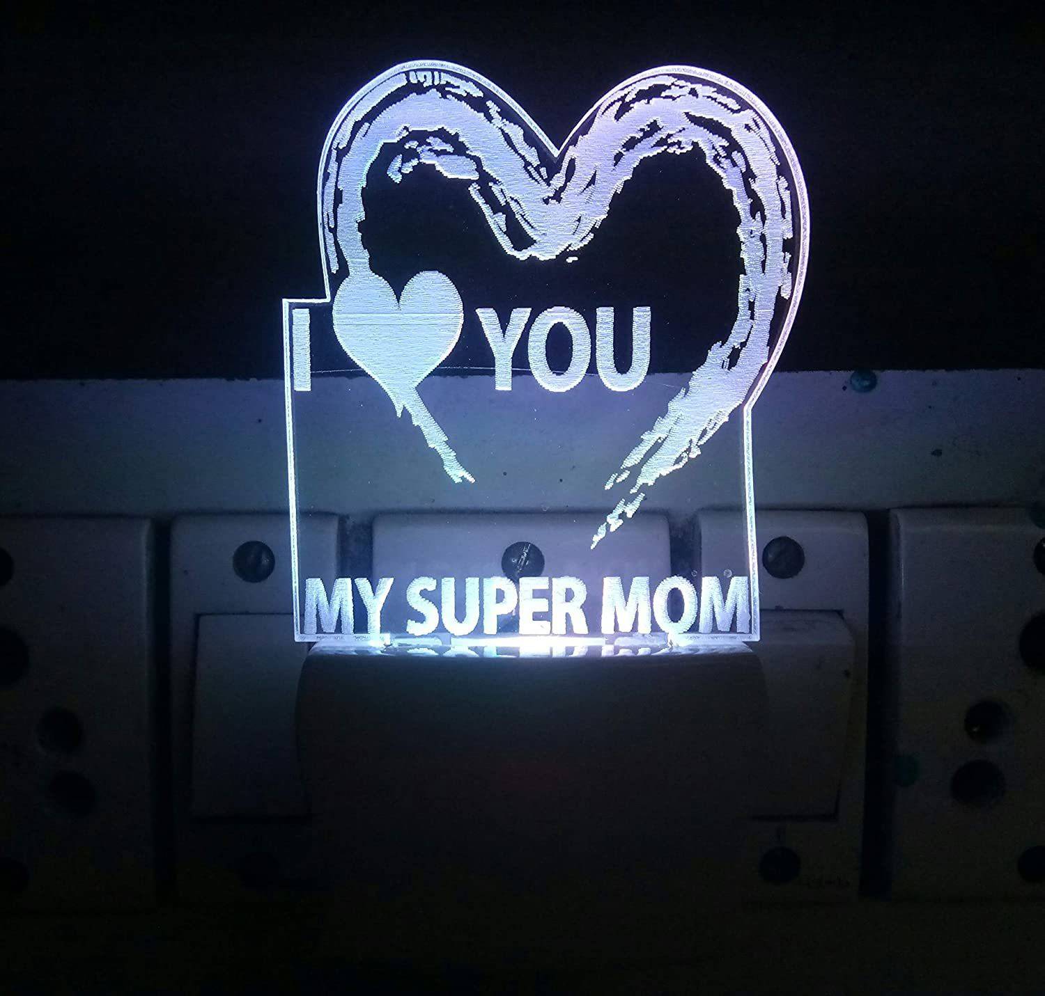 ALTROSS 3D Latest MY SUPER MOM Acrylic Night Lamp with 7 Colour Changing | 3D Decorative Illusion LED Plug Night Lamp for Bedroom | Gift | Office | Living room Night Lamp (12 cm, Multicolour) Night Lamp