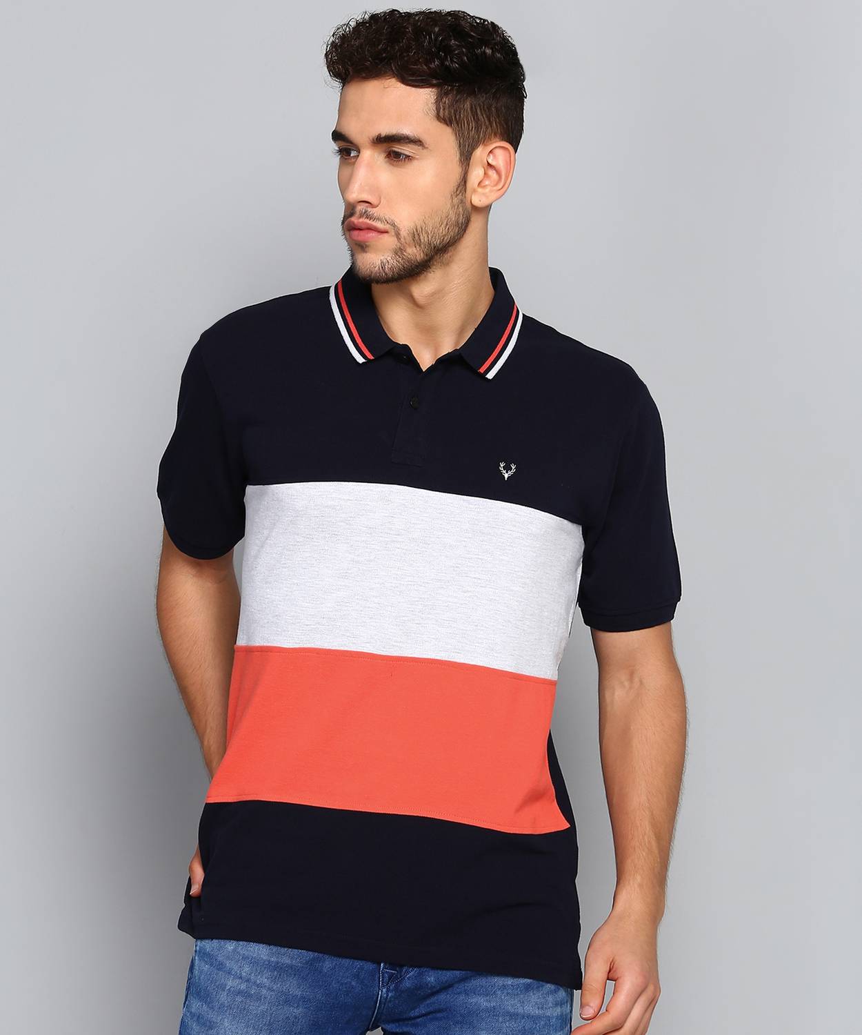 Allen Solly Striped Men Polo Neck Multicolor T-Shirt