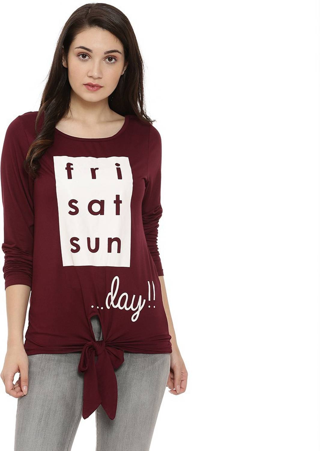 PINACOLADA Printed Women Round Neck Maroon T-Shirt