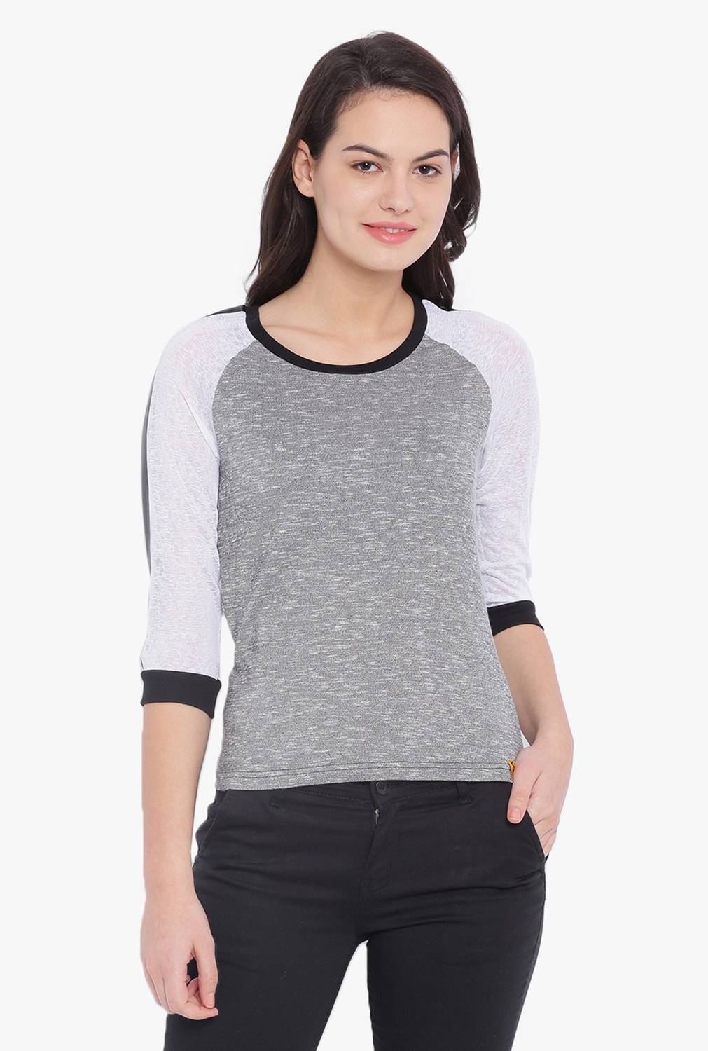 PINACOLADA Self Design Women Round Neck Grey T-Shirt
