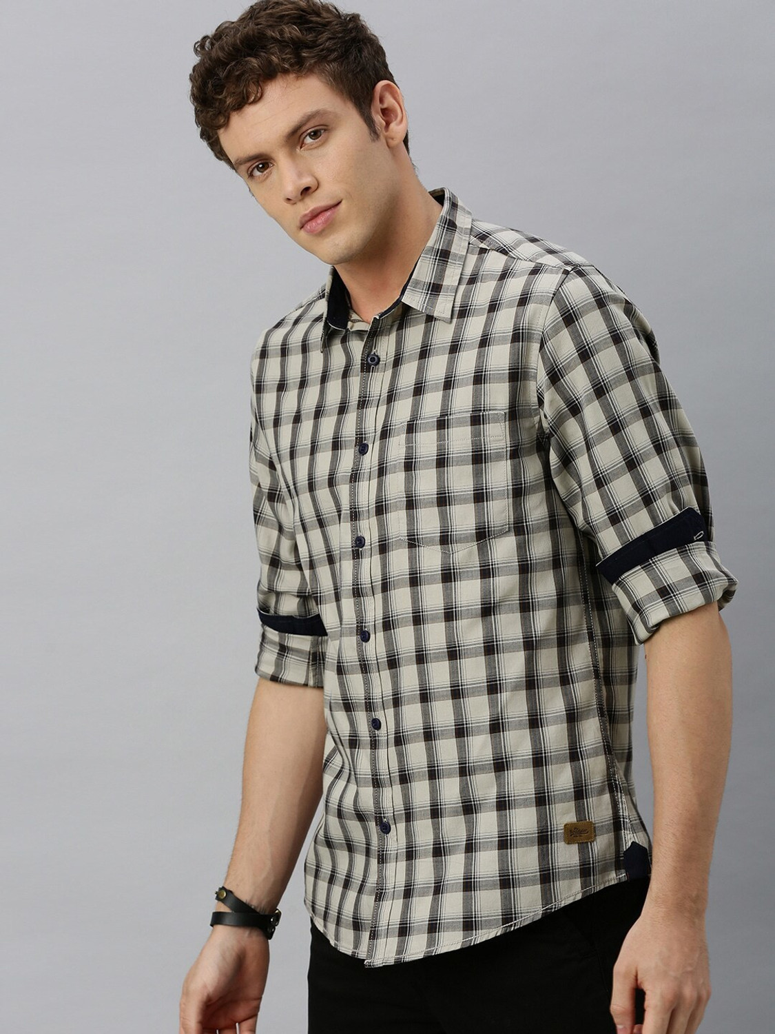 Image of Roadster Men Checkered Casual White Shirt