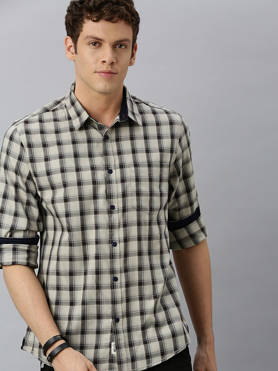 Image of Roadster Men Checkered Casual White Shirt