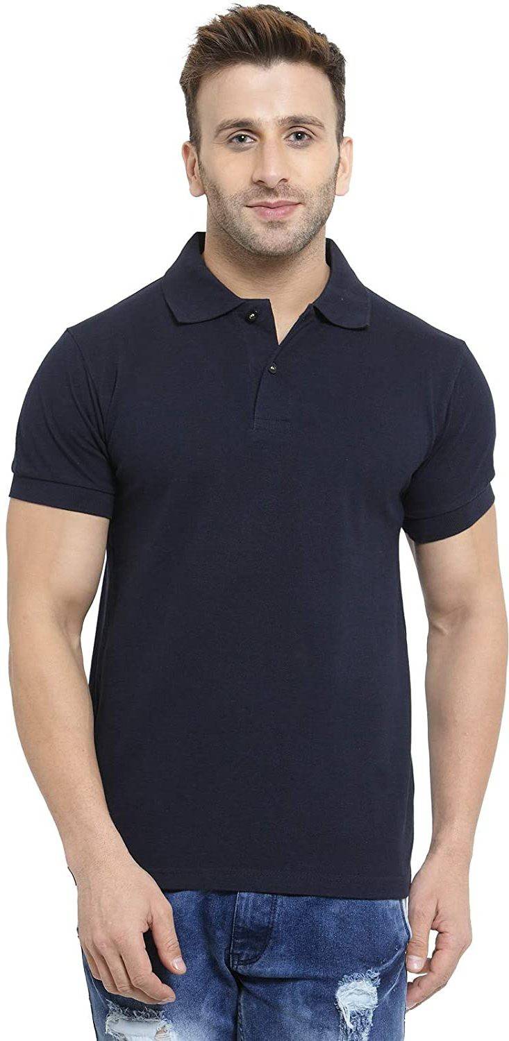 Polo Plus Men Solid Polo Neck Polycotton Blue T-Shirt