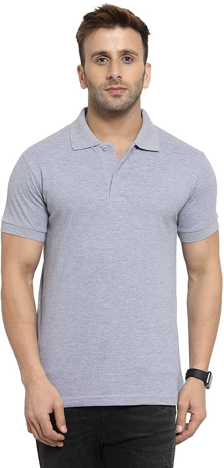 Polo Plus Men Solid Polo Neck Polycotton Grey T-Shirt