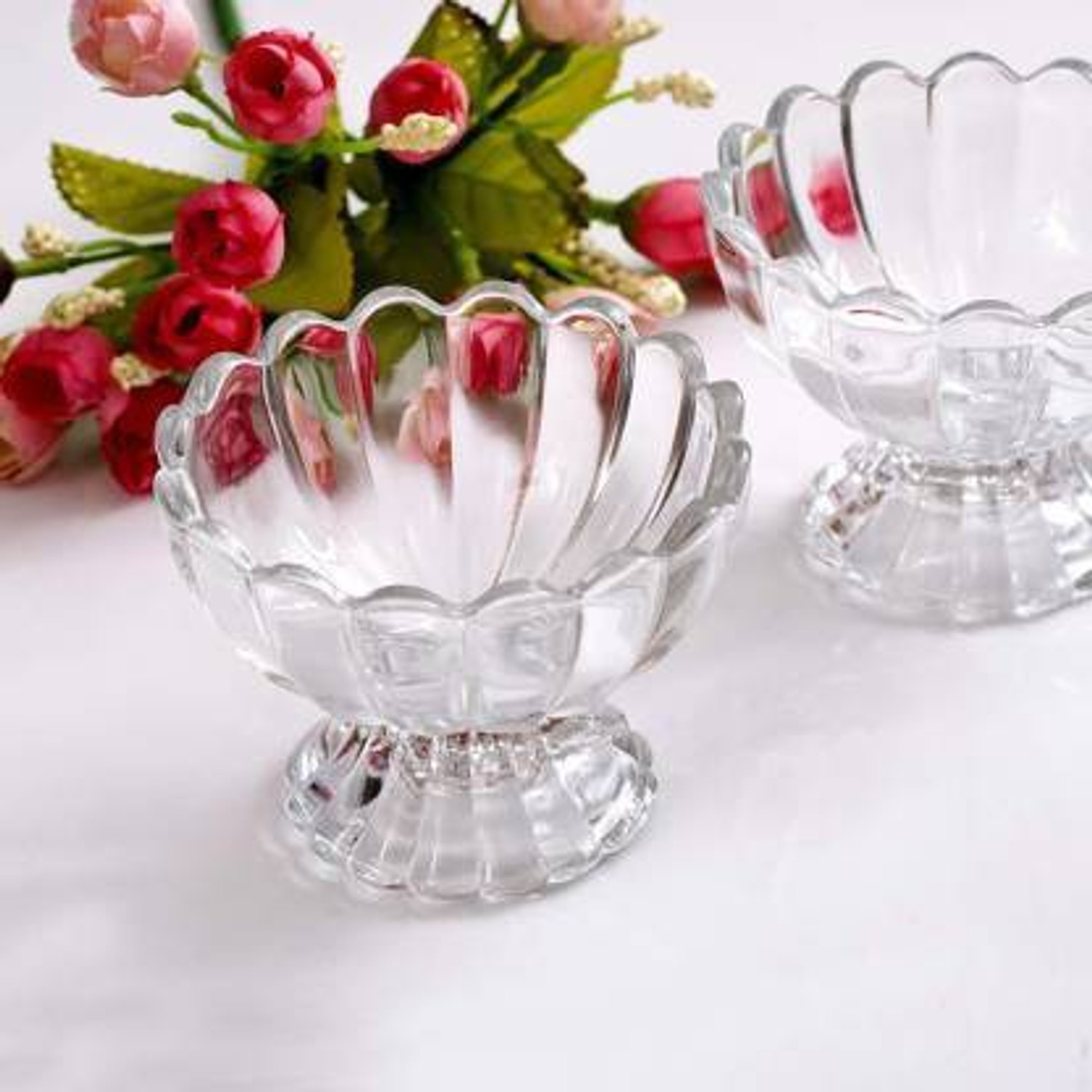 Image of Global Mart Glass Mixing Bowl Ice Cream Bowl Set, 120ml Dessert Bowl, Clear Glass Dessert Bowl (Clear, Pack of 6)
