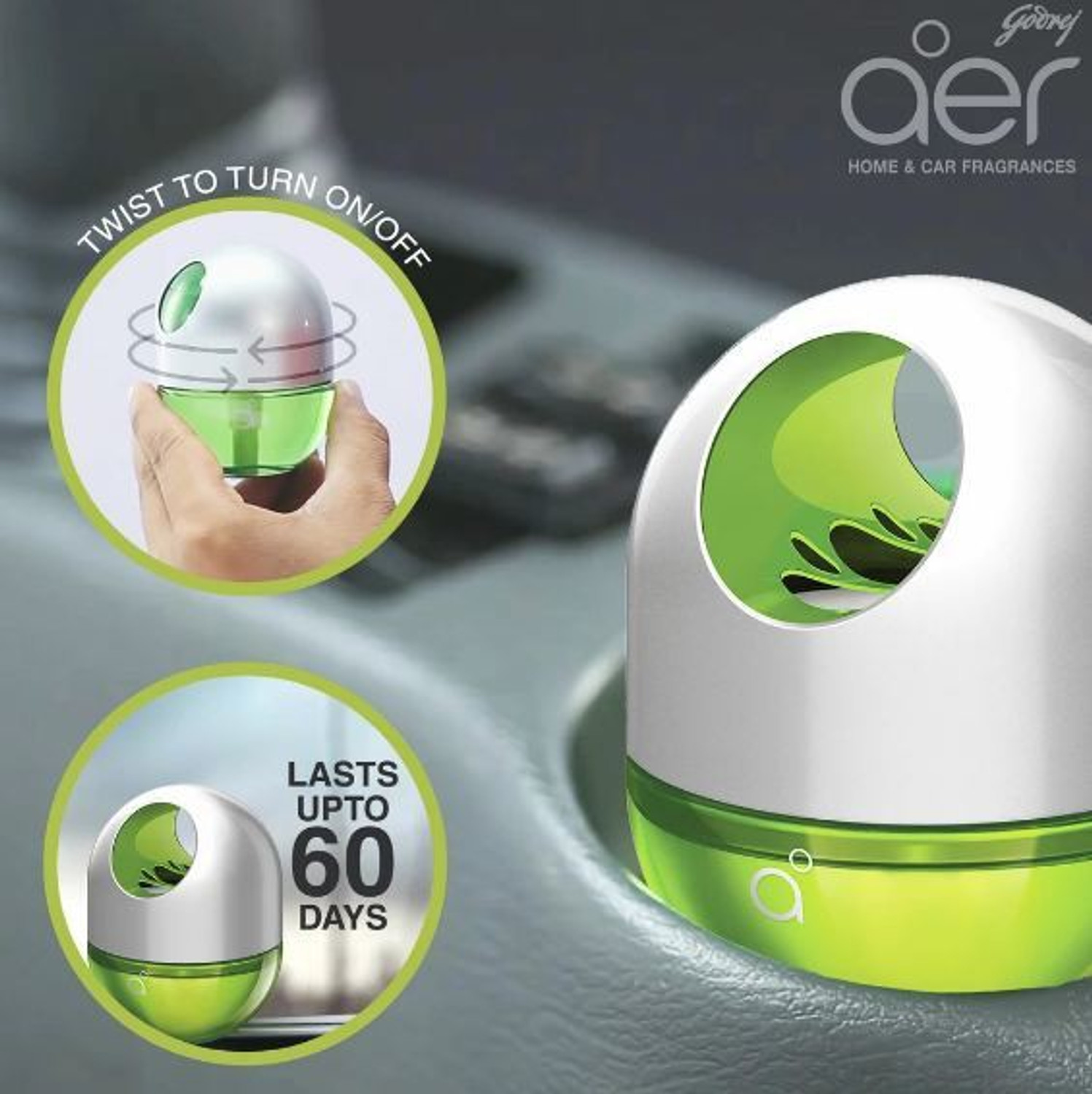 Image of Godrej aer twist car air freshener fresh lush green Car Freshener Diffuser aer twist, car air freshener fresh lush green