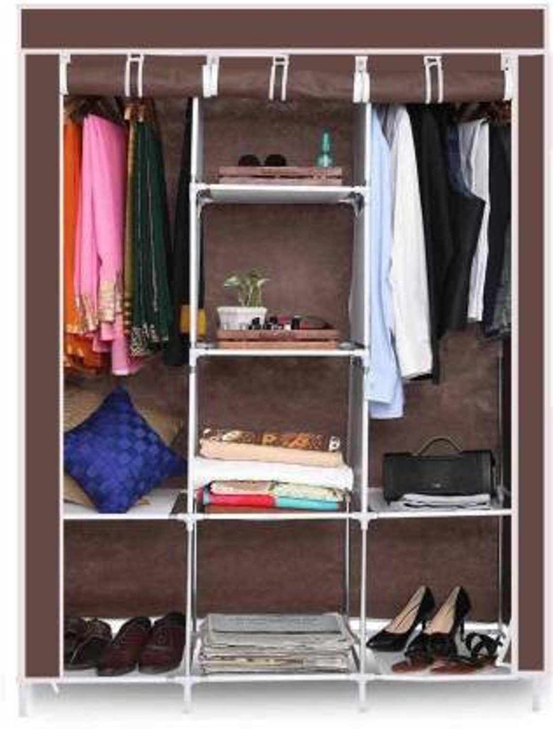 Image of MEZIRE PP Collapsible Wardrobe (Finish Color - brown, DIY(Do-It-Yourself))