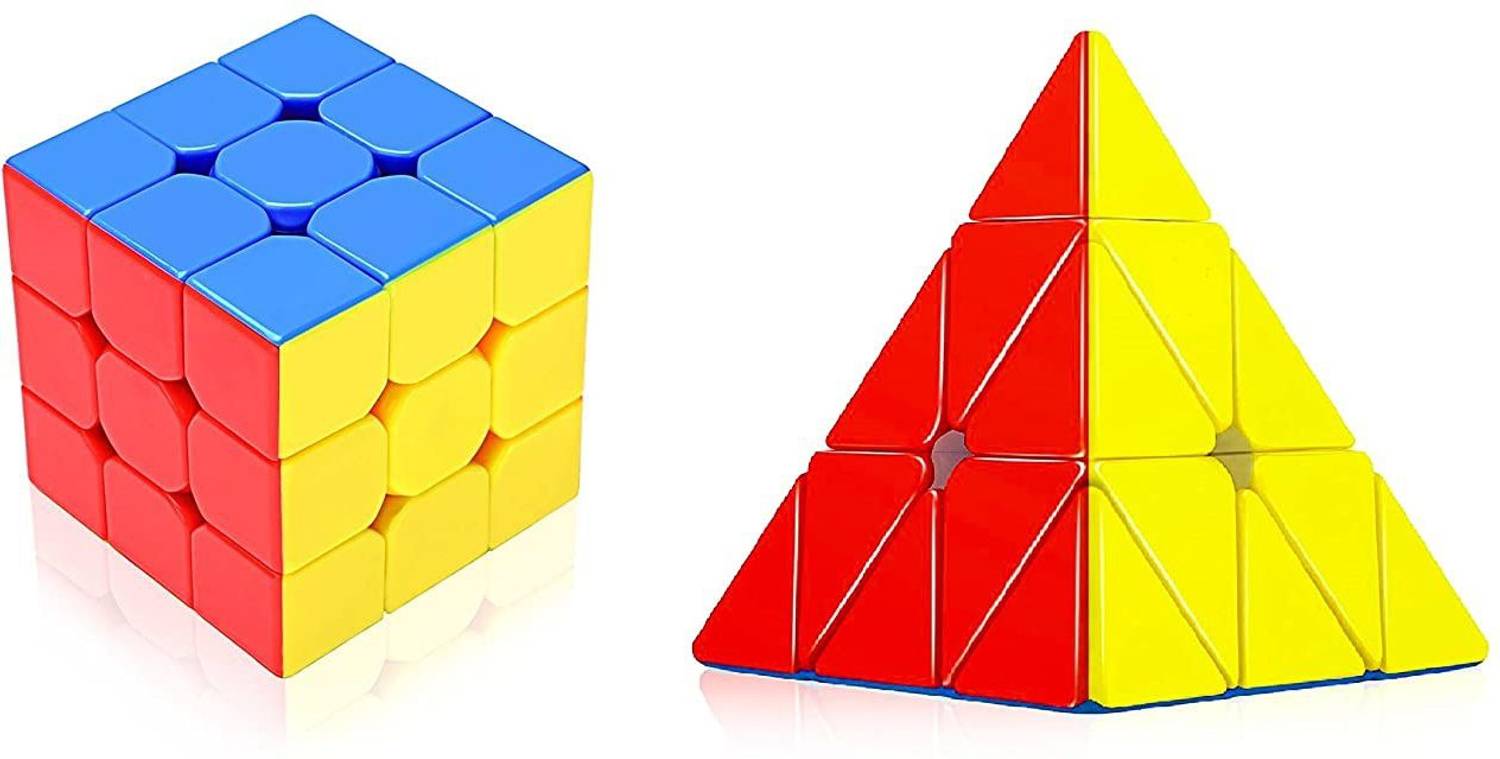 Authfort Cube Combo Set of 3x3x3 and Pyraminx Pyramid Triangle High Speed Stickerless Puzzle Cube