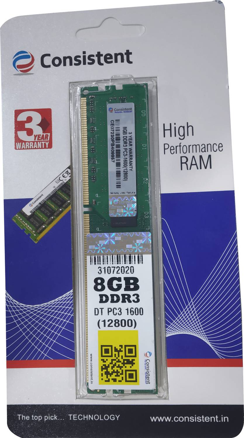 Consistent 1600 DDR3 8 GB (Single Channel) PC (DT PC3