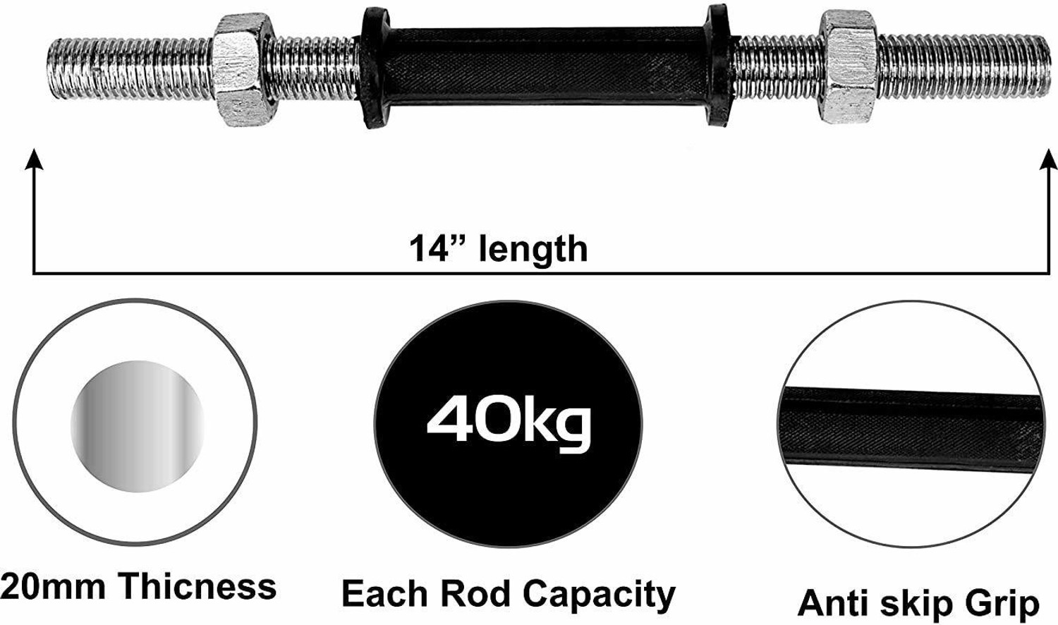 Image of KORBAX Adjustable Dumbbell Rod With Nuts Weight Lifting Bar Comfortable Grip Handle Weight Lifting Bar