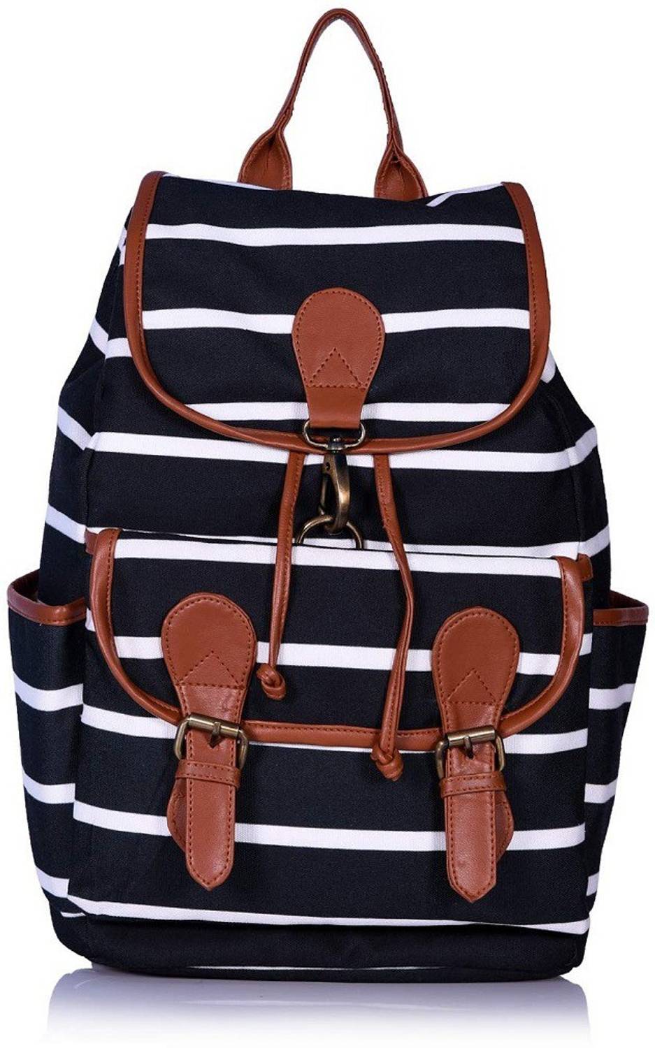 Lychee Bags CANVAS BLACK STRIPE PRINTED WOMEN BACKPACK 10 L Backpack