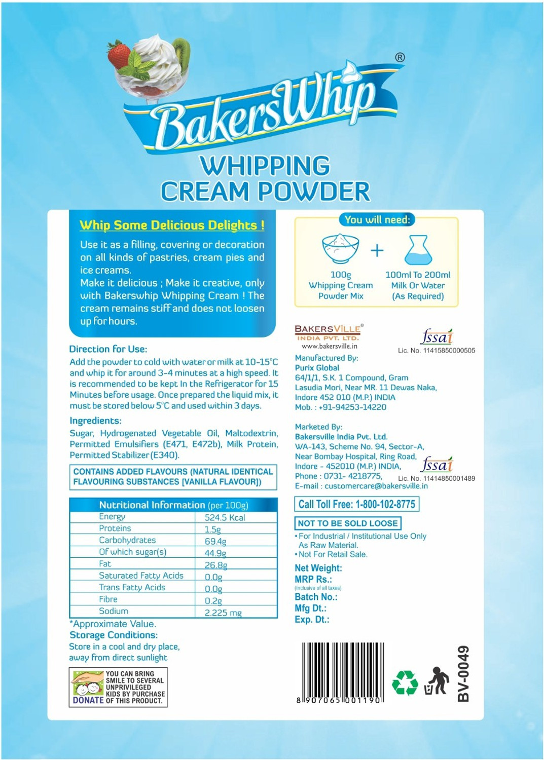 Image of Bakerswhip Whipping Cream Powder Icing