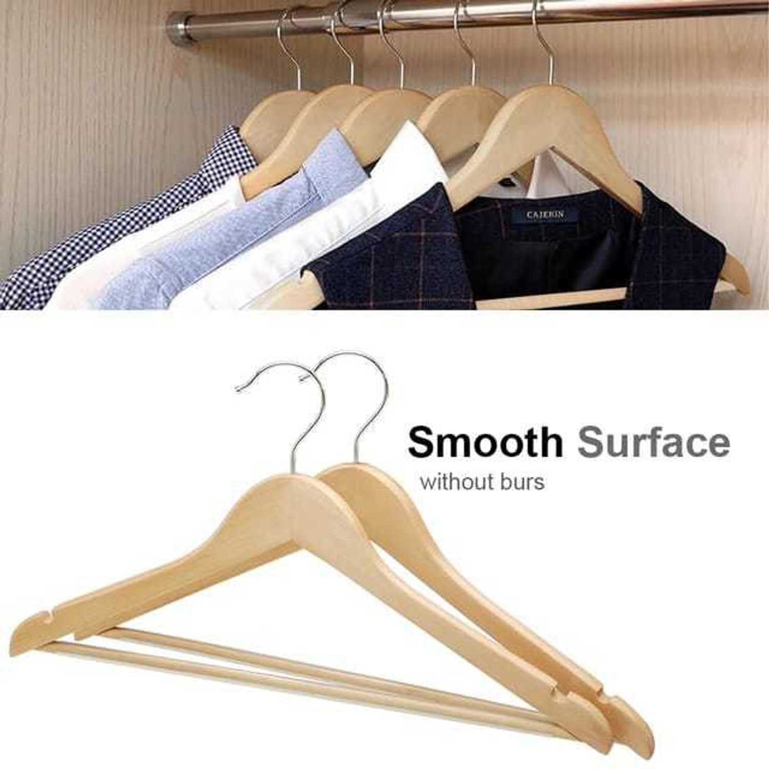 Image of Ganpati Hangers Eco Friendly Solid Wooden Hanger Wooden Shirt Pack of 10 Hangers For Shirt