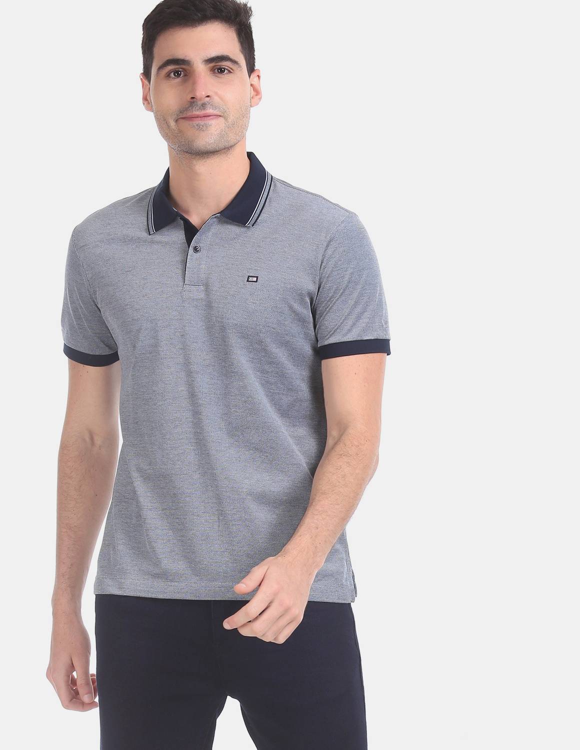 ARROW Solid Men Polo Neck Blue T-Shirt