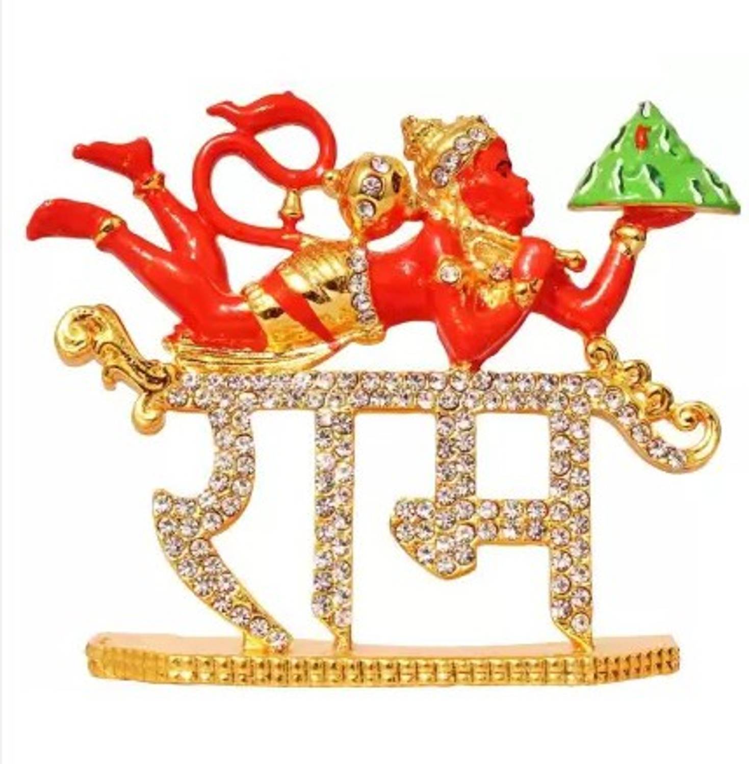 Blooming Faith Brass Lord Ram Hanuman Gold Plated Figurine Car Dashboard & Decorative Idol Gift Item / Home Decor / Office / Study Table Decorative Showpiece Decorative Showpiece - 7 cm