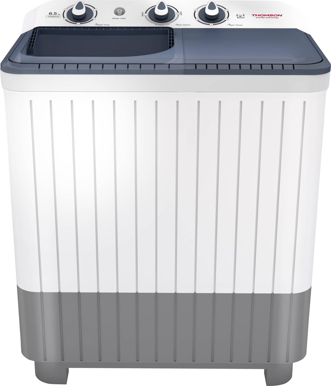 Thomson 6.5 kg 5 Star Rating, Smart Pro Wash Technology Semi Automatic Top Load White, Grey