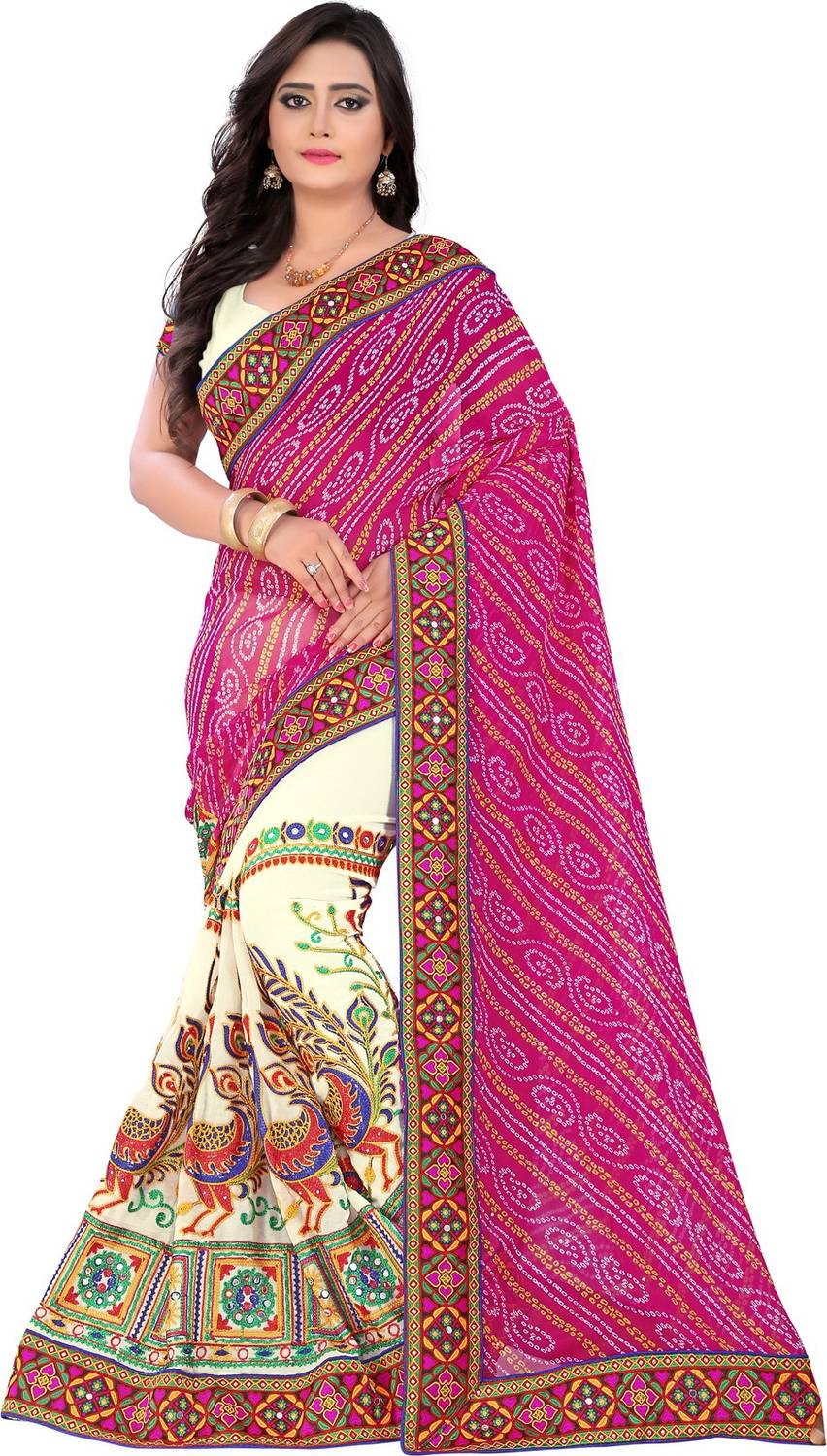 Arriva Fab Printed Bandhani Georgette Saree