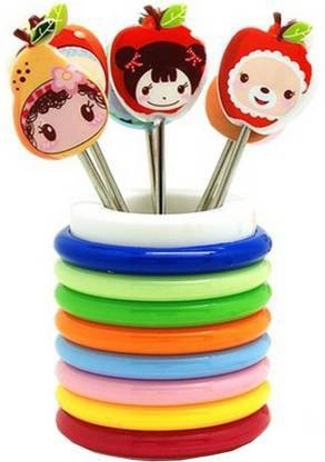 AadyaShoppings Rings Designer Stand With 8 Cartoon Shape Fork Stainless Steel Serving Fork