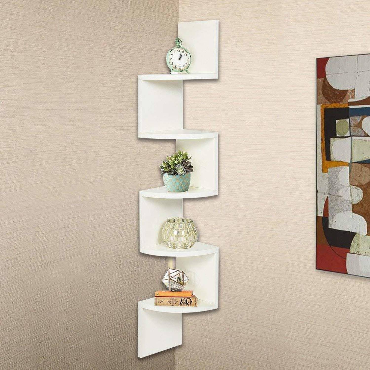 Dream Zig-Zag Corner White MDF Wall Shelf - Image 1