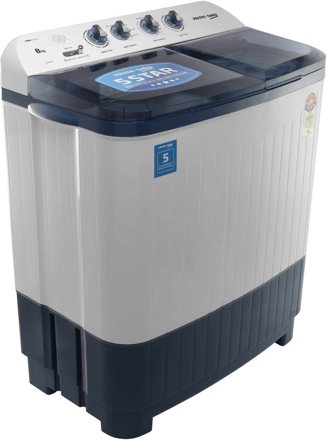 Image of Voltas Beko by A Tata Product 8 kg Semi Automatic Top Load Washing Machine White, Blue