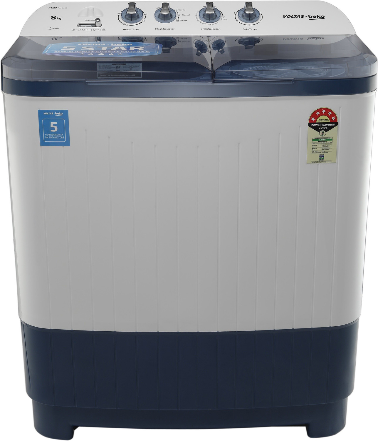 Image of Voltas Beko by A Tata Product 8 kg Semi Automatic Top Load Washing Machine White, Blue