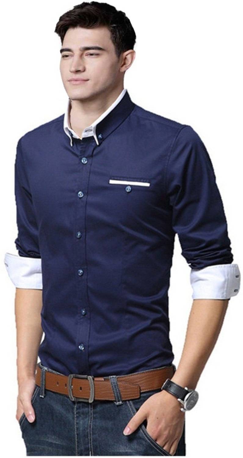 Qlonz store Men Regular Fit Solid Button Down Collar Casual Shirt