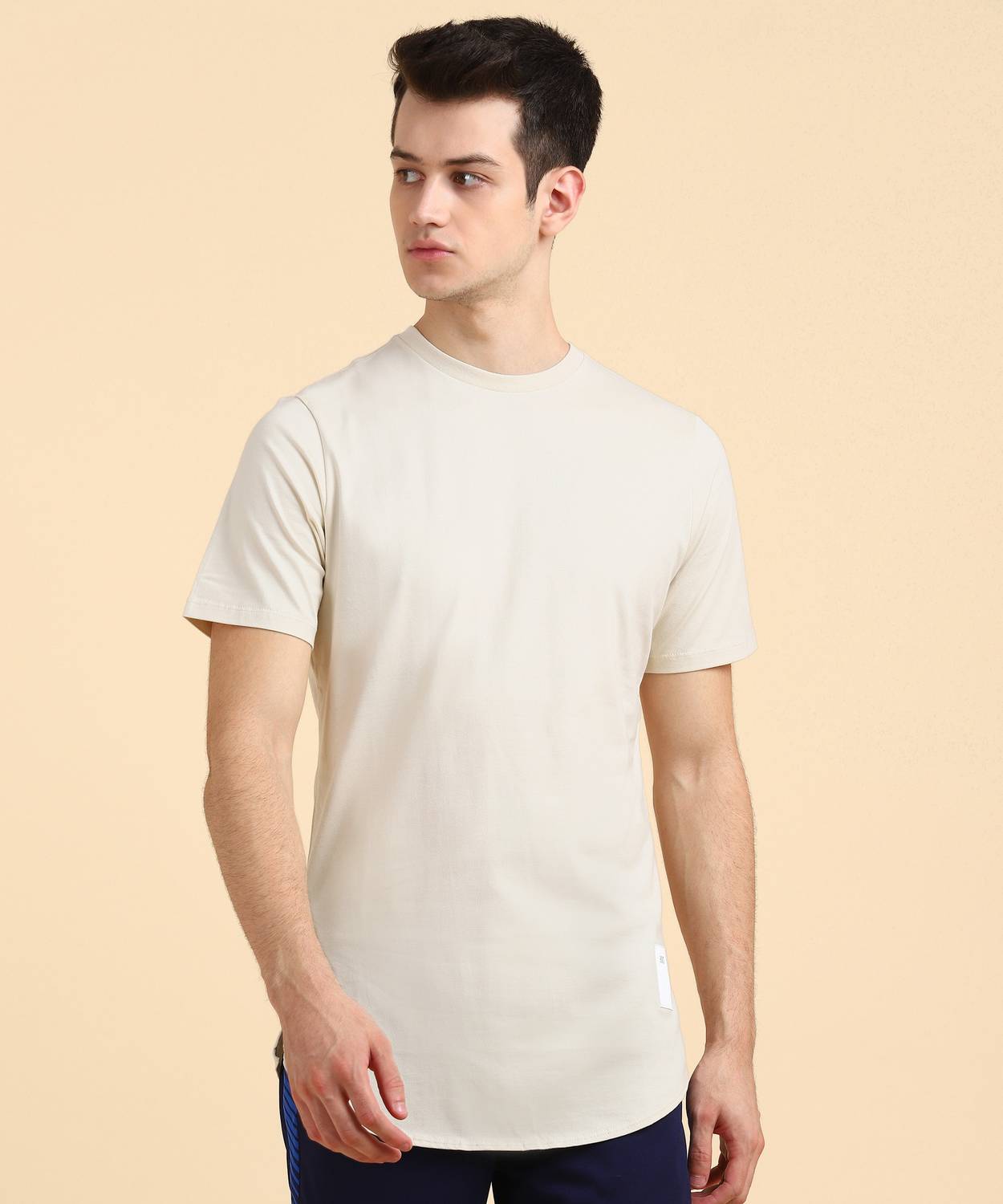 Asics Solid Men Round Neck Beige T-Shirt