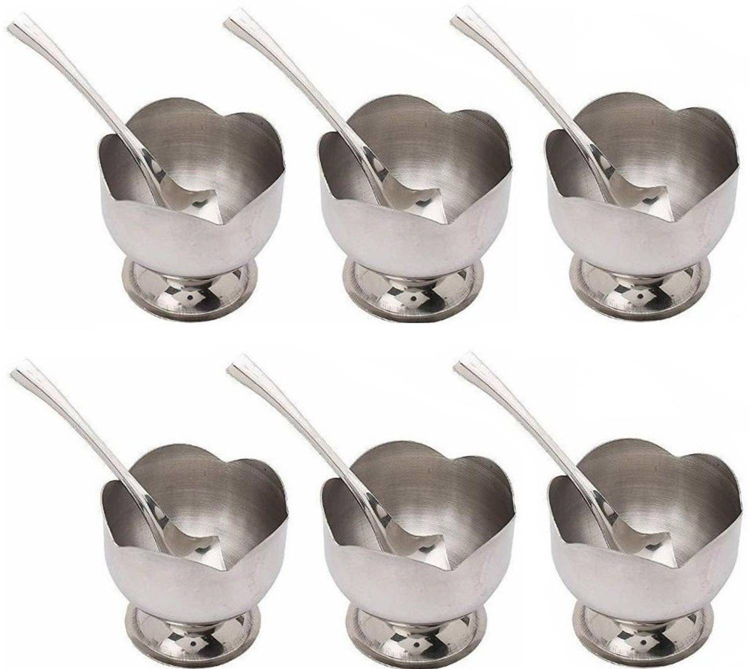 Alpyog Steel Dessert Bowl Flower shape soup ice cream cup serving bowel with spoon set