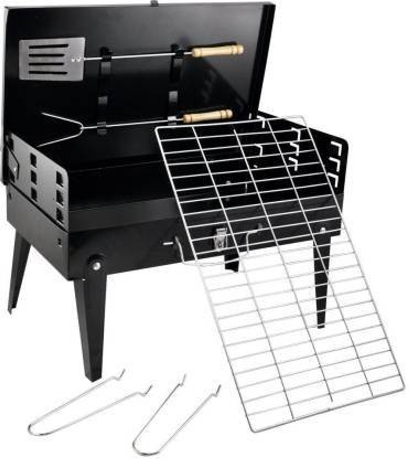 Image of NITYA BarbecueBasketFoldableforRoastBBQPortableGrillingBasketwithWoodHandle Charcoal Grill
