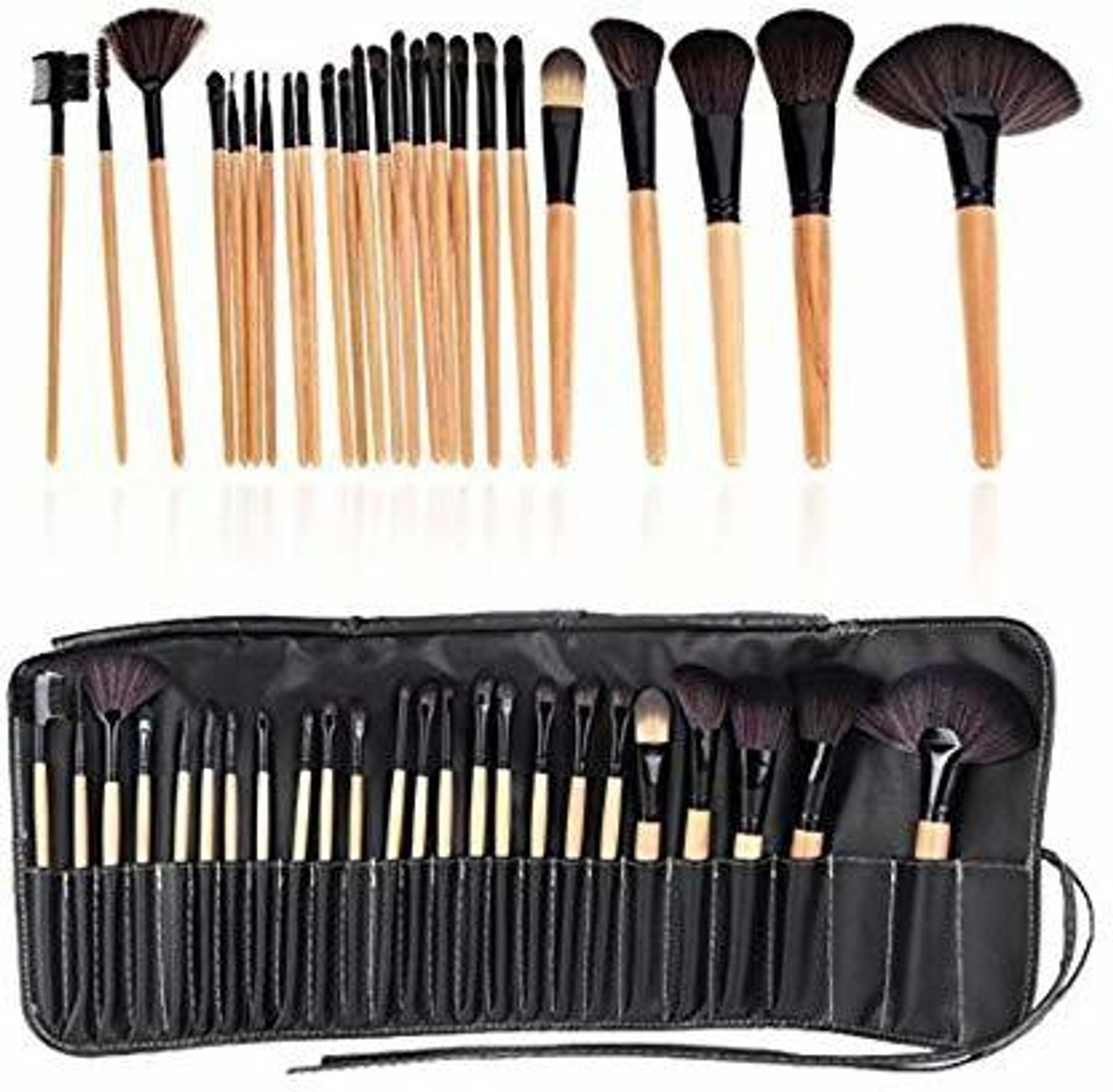 Image of Glowhouse Soft Bristle Makeup Brush Set with PU Leather Case - Black, 24 Pieces