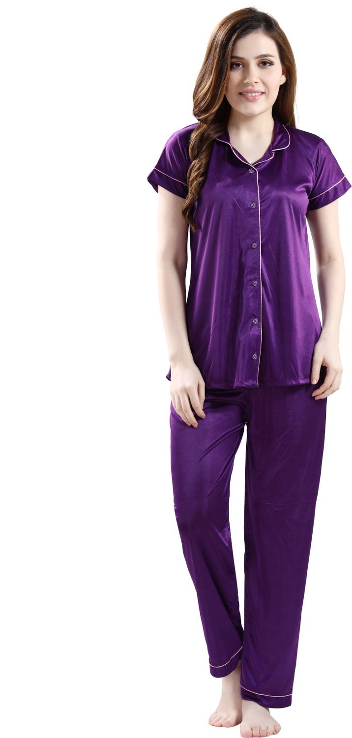 AV2 Women Solid Purple Top & Pyjama Set