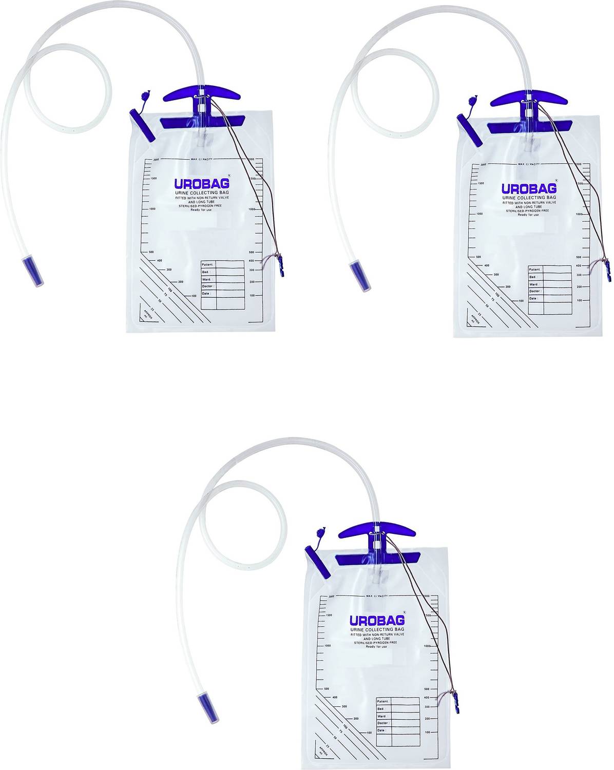 Agarwals Urine Collection Uro Bag with Moulded Handle 2000 ML (Clear) - (Pack of 3) Urine Bag