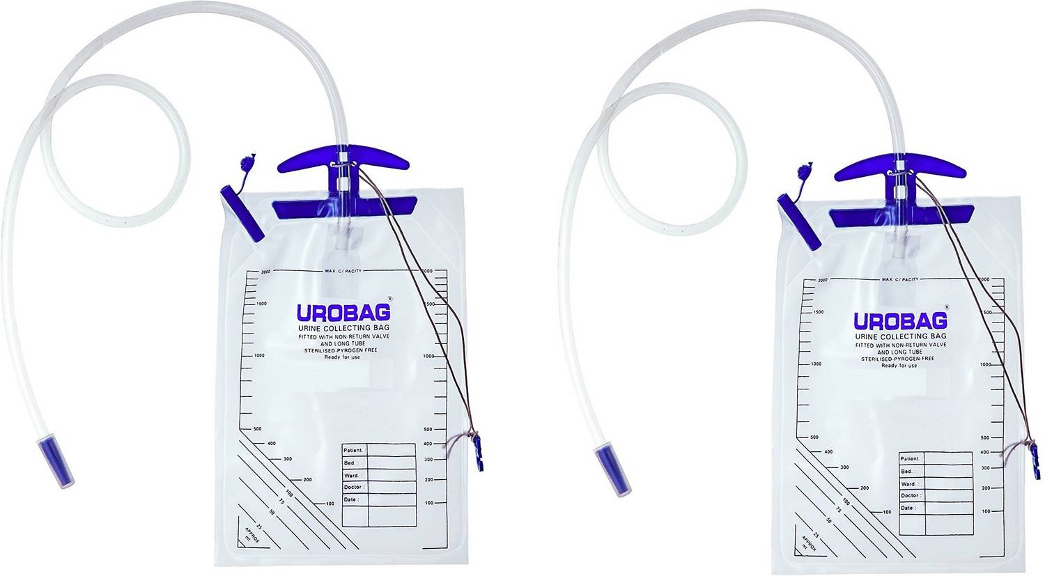Agarwals Urine Collection Uro Bag with Moulded Handle 2000 ML (Clear) - (Pack of 2) Urine Bag