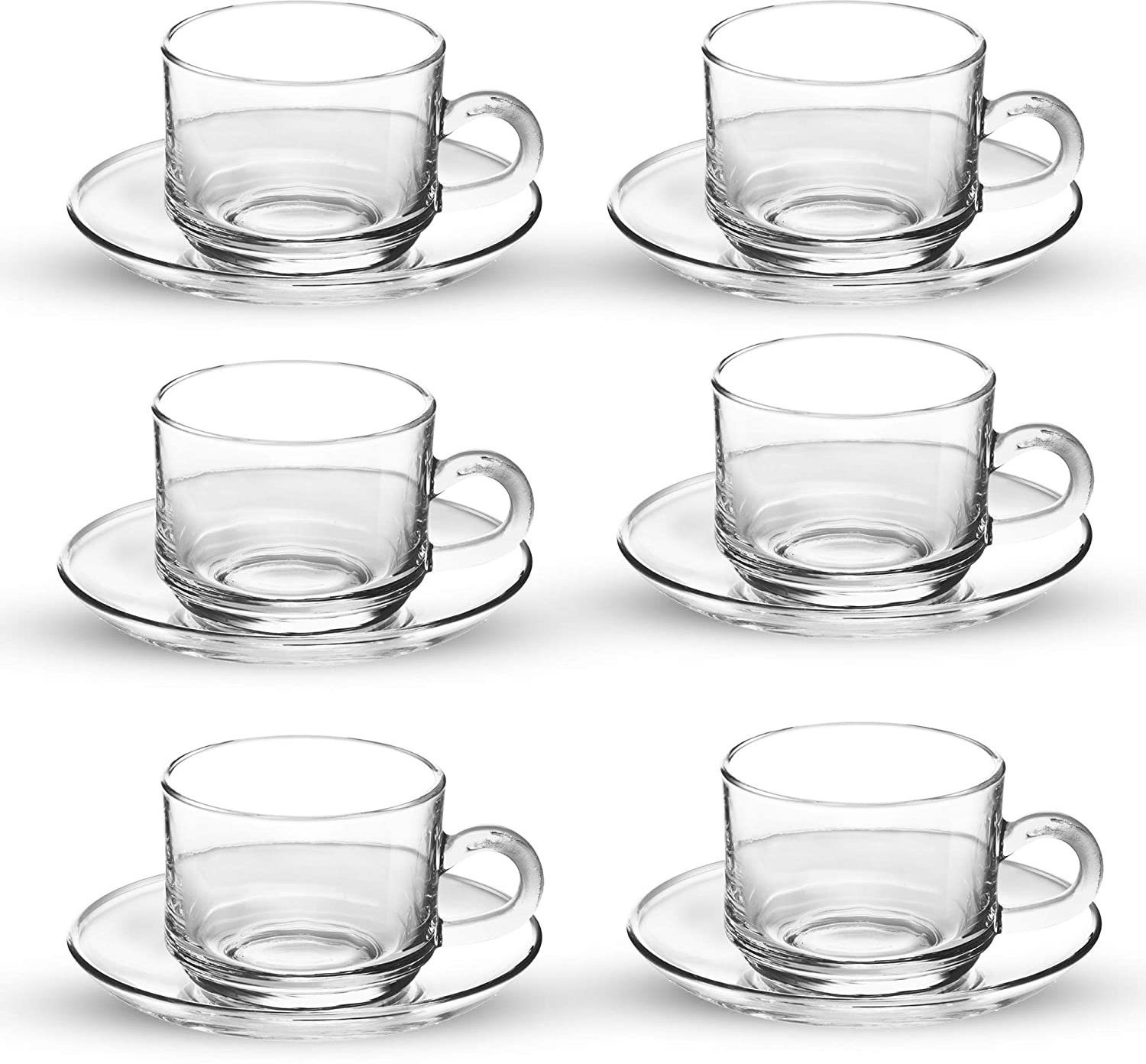 Image of Dakshayanii Glass Roma Tea Cup and Saucer Pack of 12,Cup 6 And saucer 6