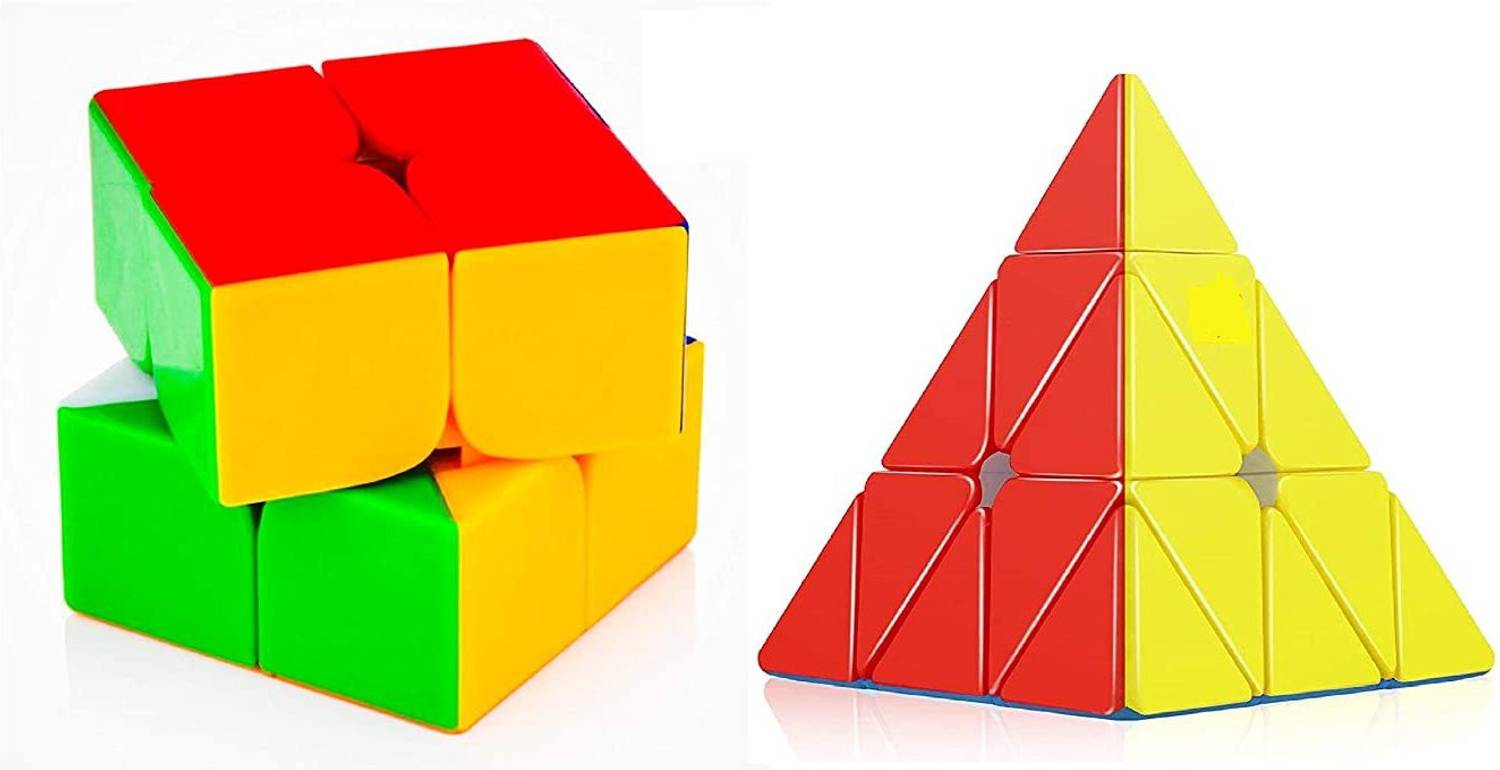 Authfort Cube Combo of 2x2 and Pyraminx Pyramid Triangle High Speed Stickerless Magic Puzzle Cube