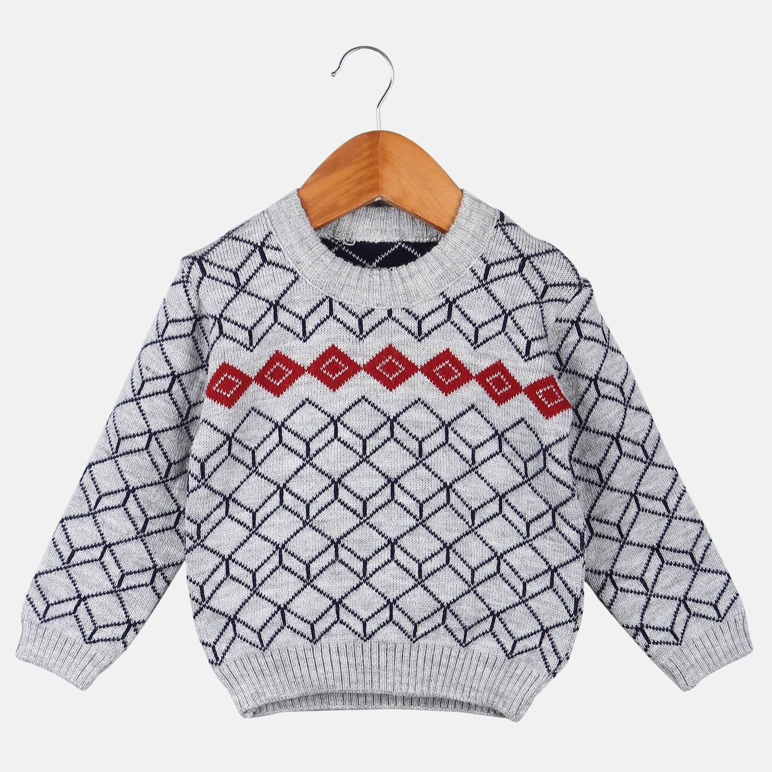 ANIXA Woven Round Neck Casual Baby Boys Grey Sweater