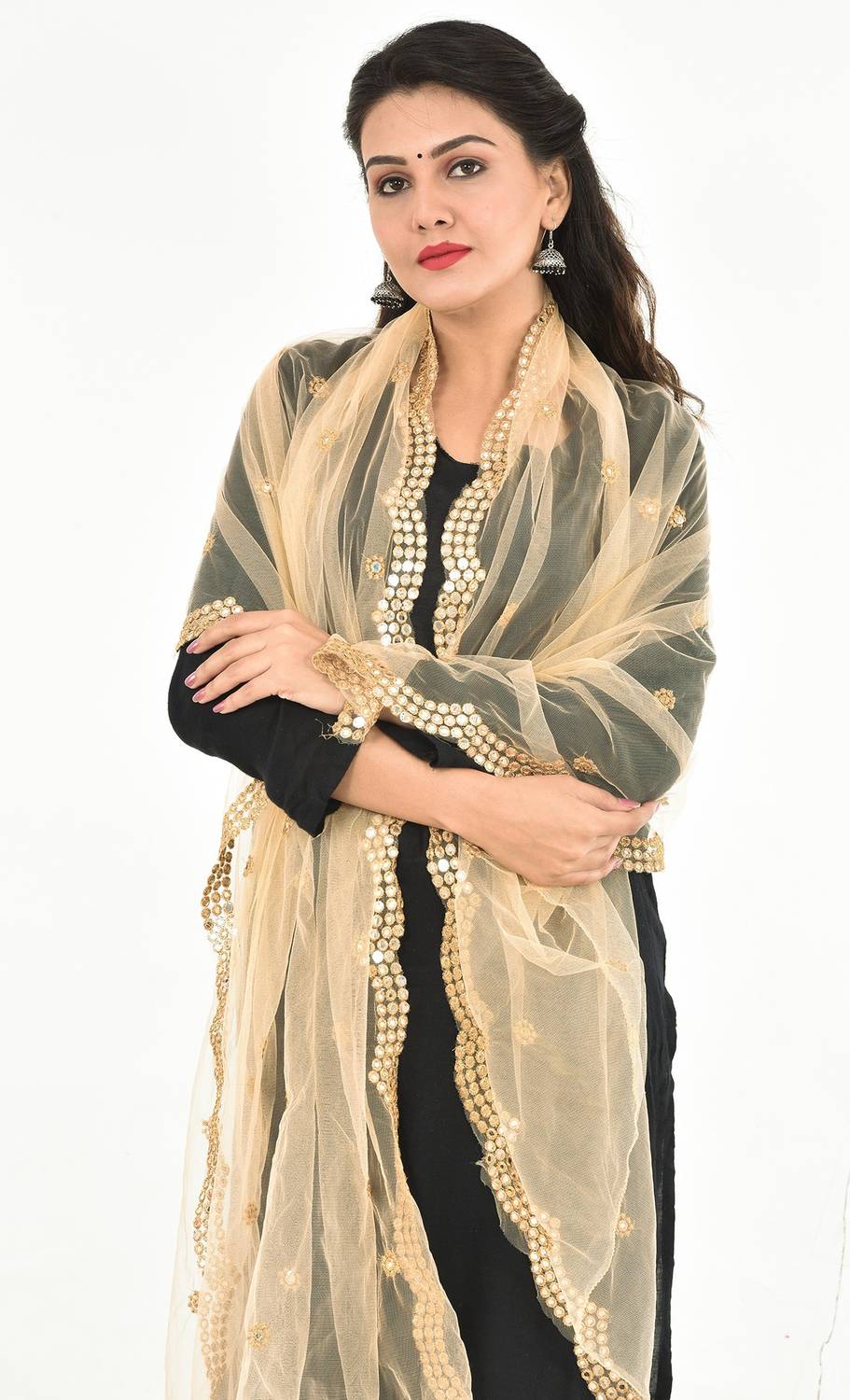 YOUTHQUAKE Net Embellished Gold Women Dupatta